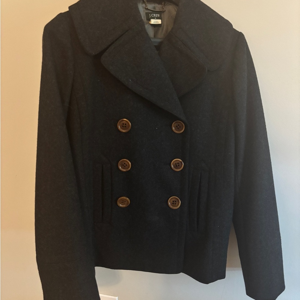 Women's Charcoal Double-Breasted J Crew Wool Pea Coat